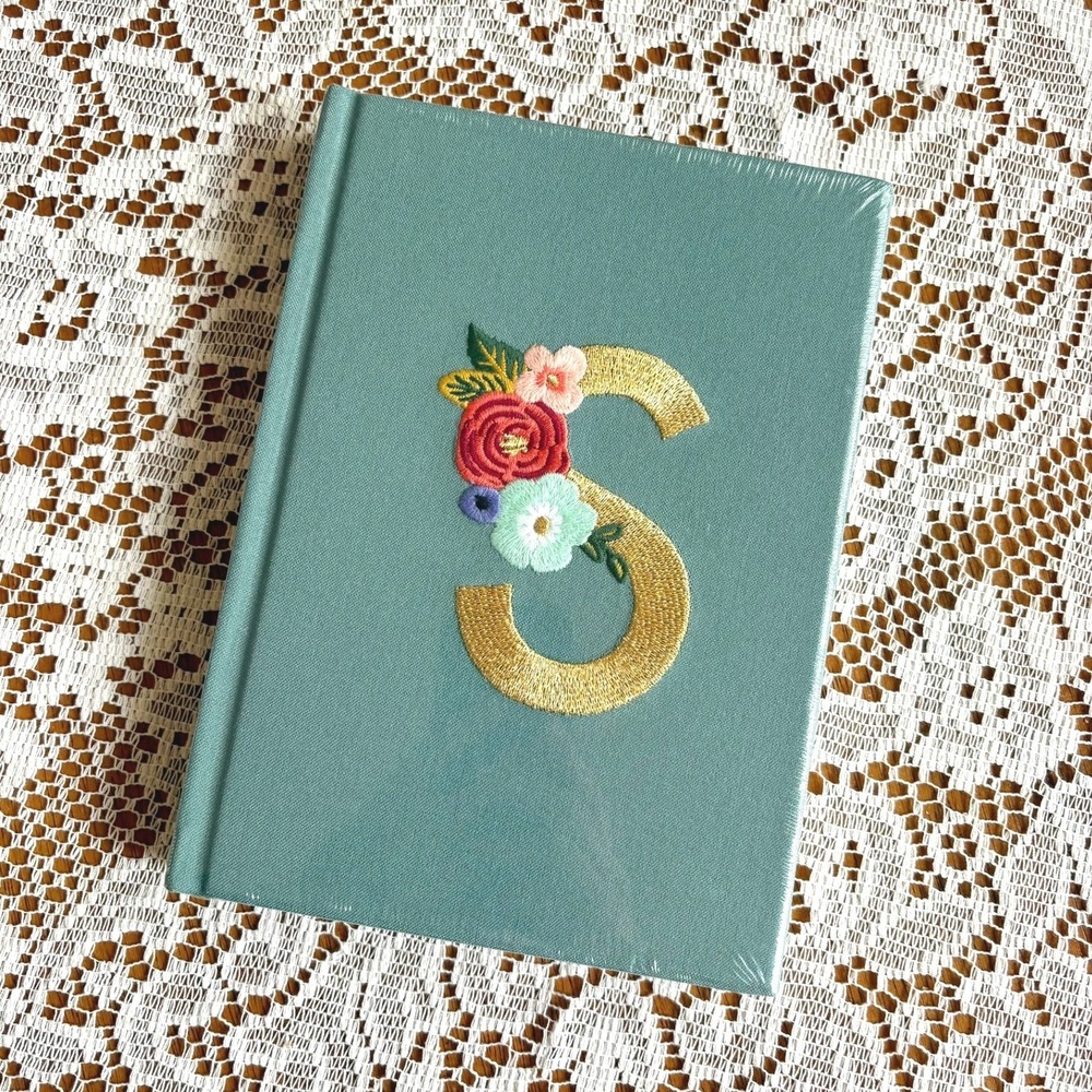 Rifle Paper Co. Embroidered Journal Initial "S" Floral Sage Green NEW SEALED